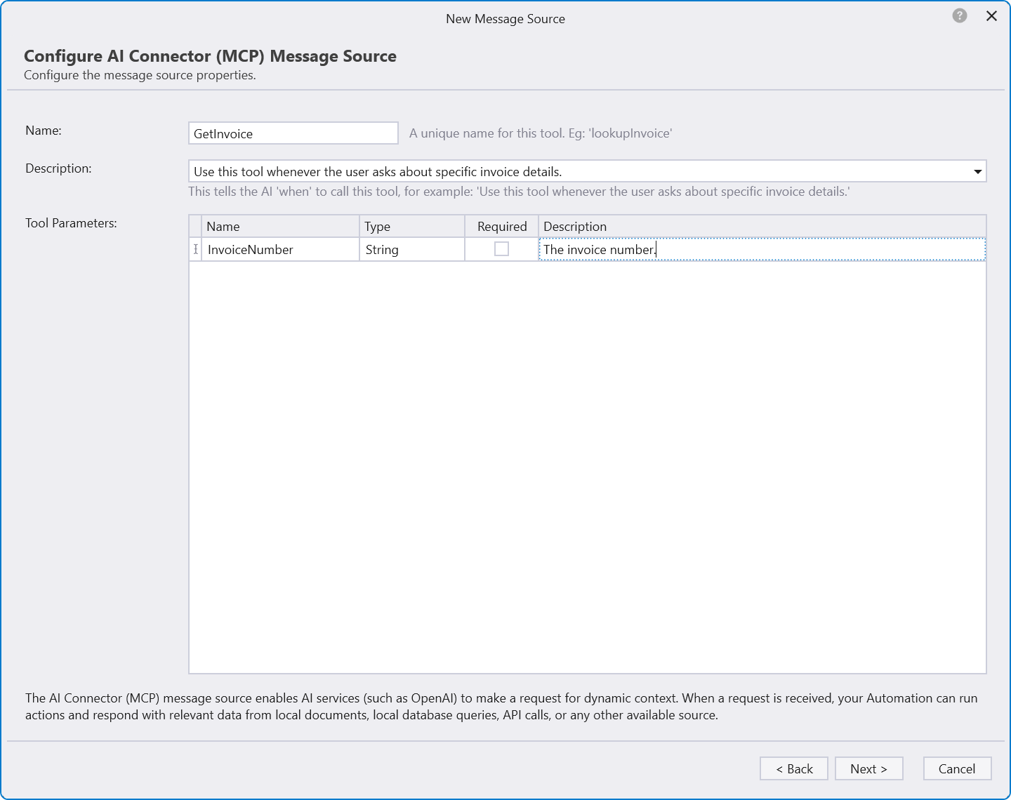 AI Connector MCP Message Source