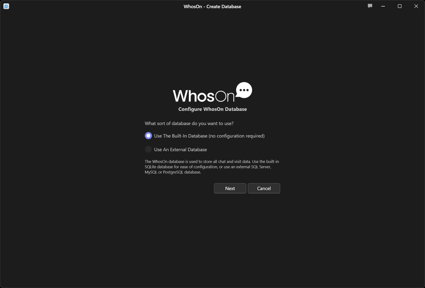 WhosOn Server Create Database