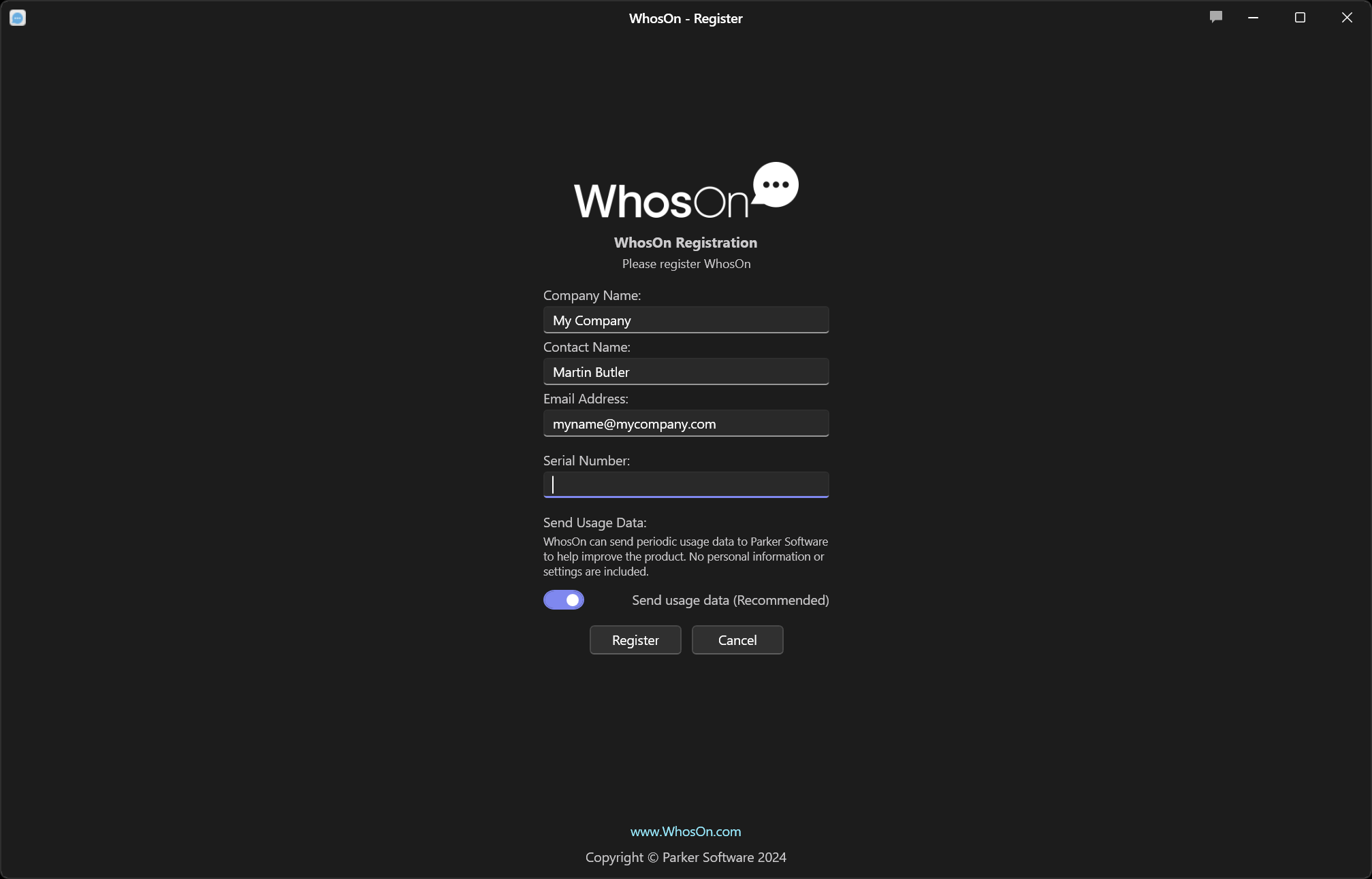 WhosOn Server Registration