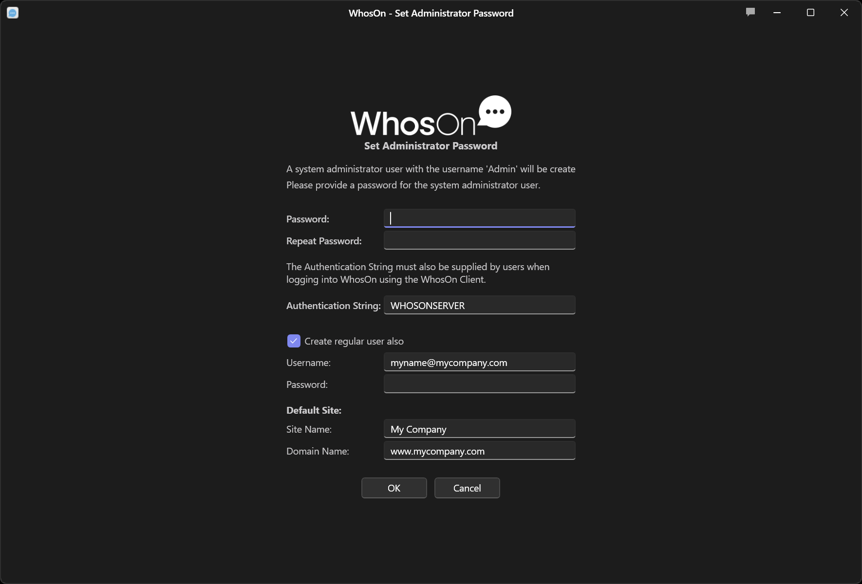 WhosOn Server Set Admin Password